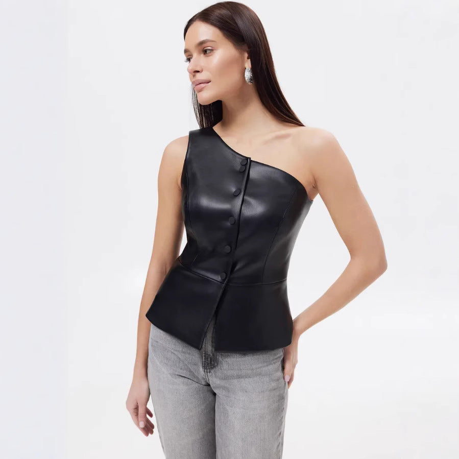 Women Solid One Shoulder Fitted Top