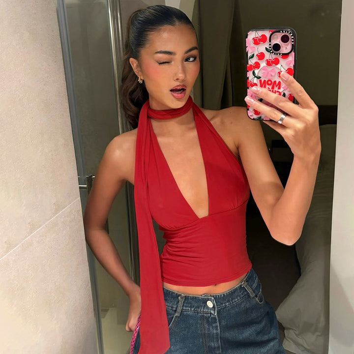 Women Scarf Neck Crop Top