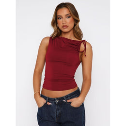 Women Solid Boat Neck Tank Crop Top