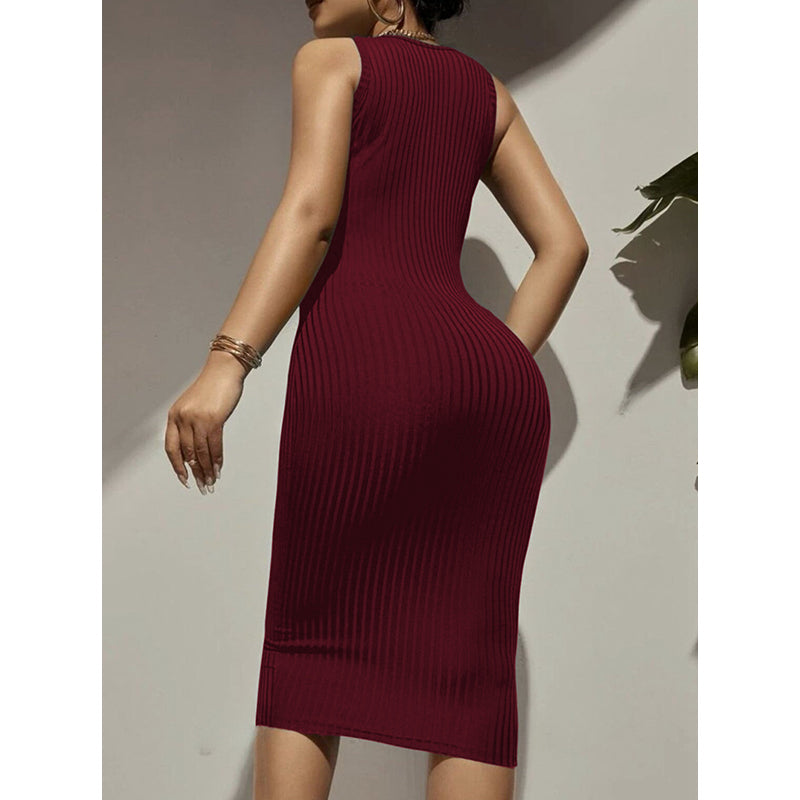 Round Neck Sleeveless Bodycon Midi Dress
