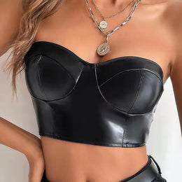 Women Solid Sweetheart Neck Crop Top