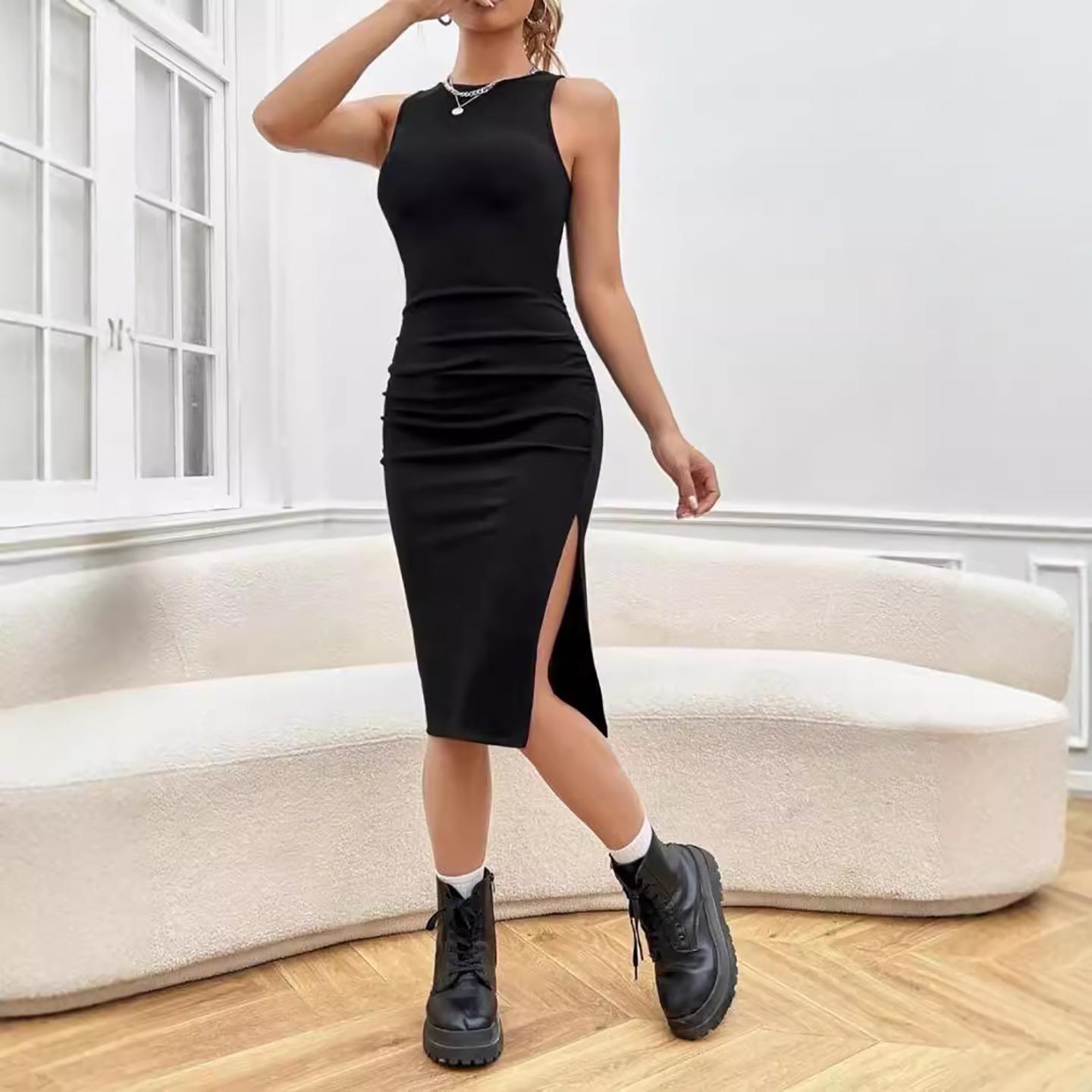 Solid Round Neck Bodycon Dress