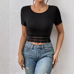 Black Round Neck Striped Top
