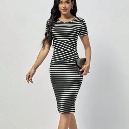Striped Bodycon Midi Dress