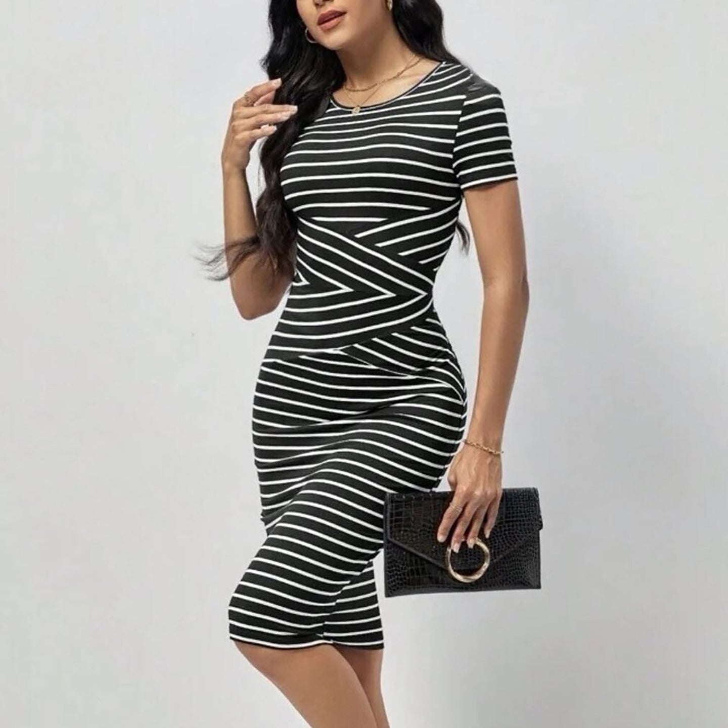 Striped Bodycon Midi Dress