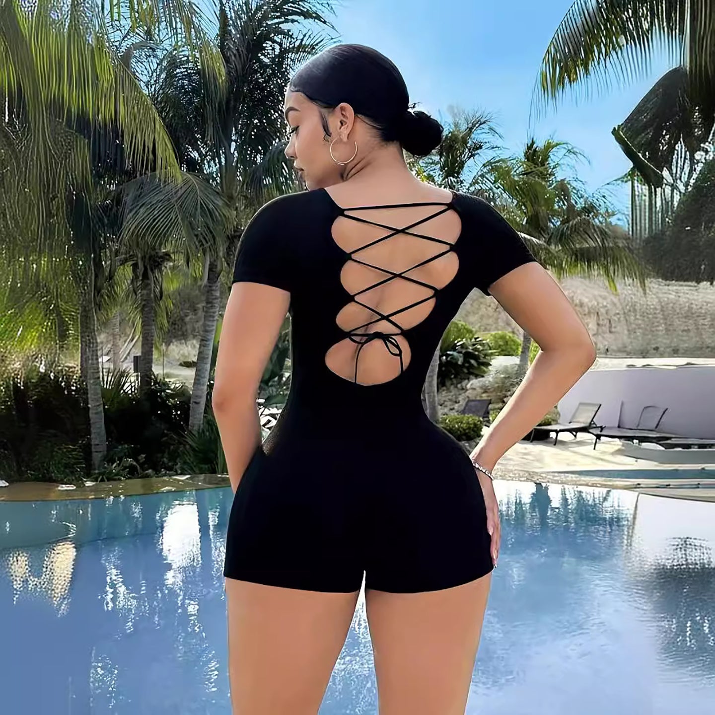Round Neck Short Sleeve Playsuit