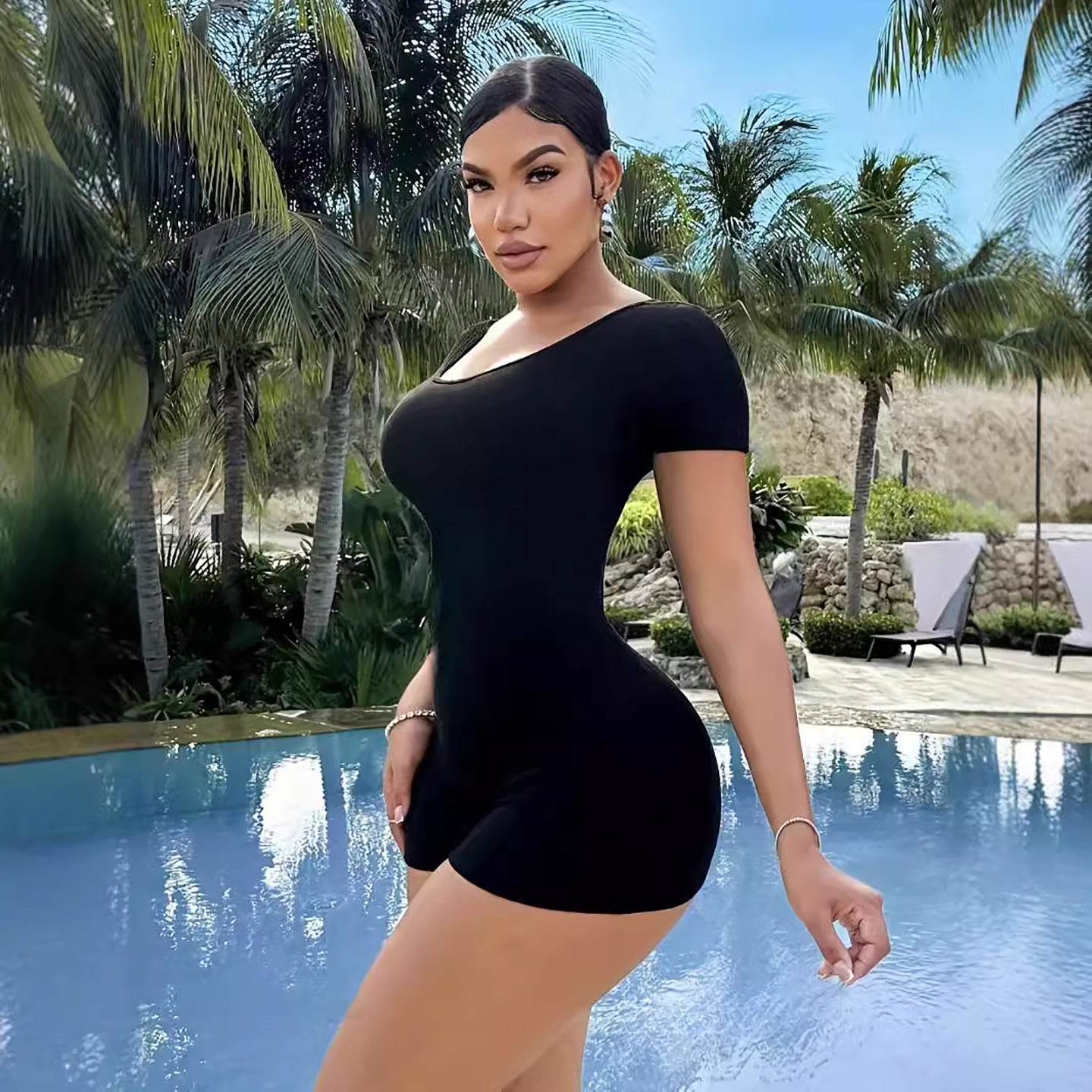 Round Neck Short Sleeve Playsuit