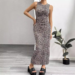 Women Animal Print Bodycon Maxi Dress