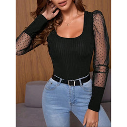 Long Sleeves Square Neck Net Top