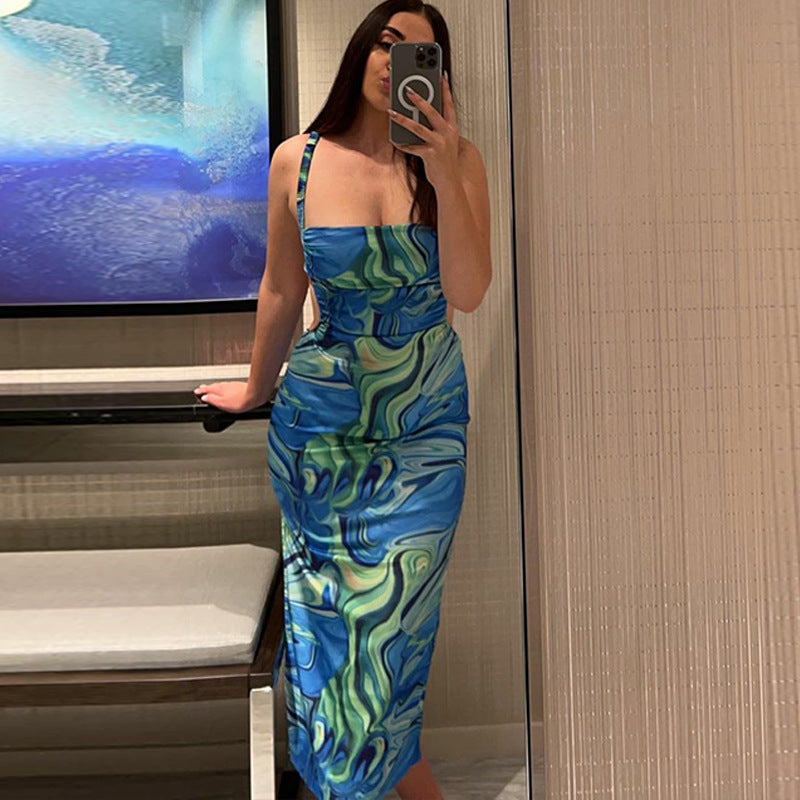 Women Strapless Abstract Print Cut-Outs Sheath Dress