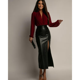 Women High-Slit A-Line Midi Skirt