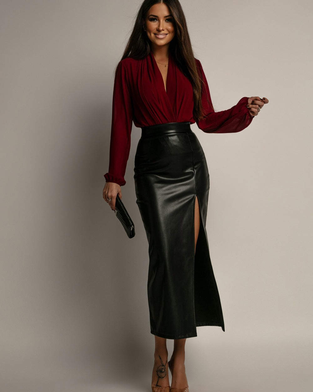 Women High-Slit A-Line Midi Skirt