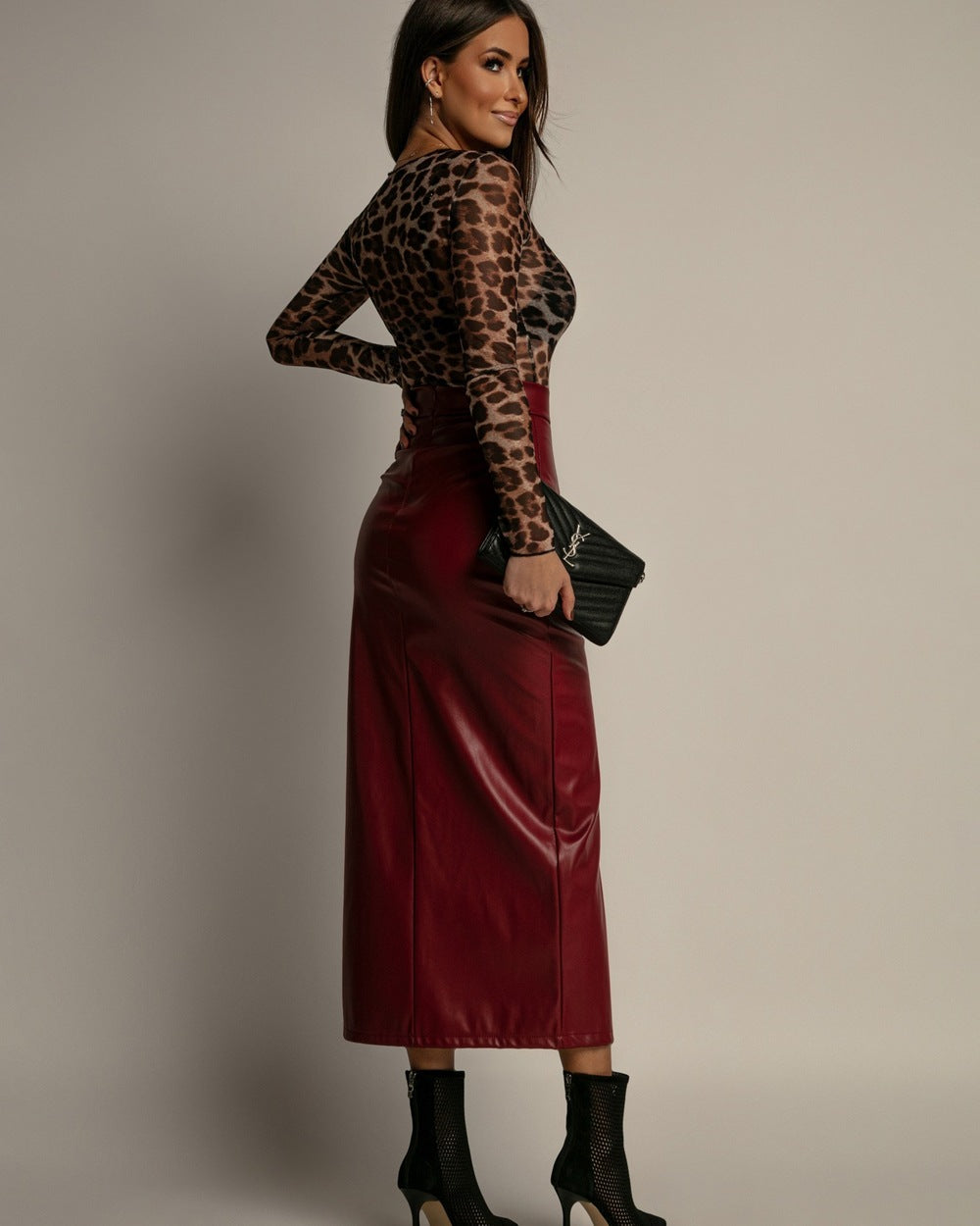 Women High-Slit A-Line Midi Skirt