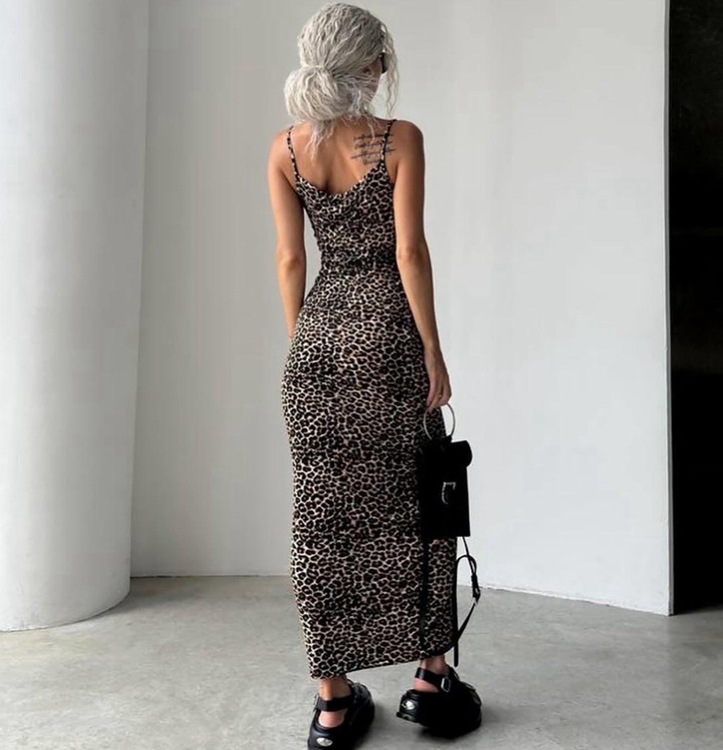 Animal Printed Shoulder Straps Bodycon Maxi Dress