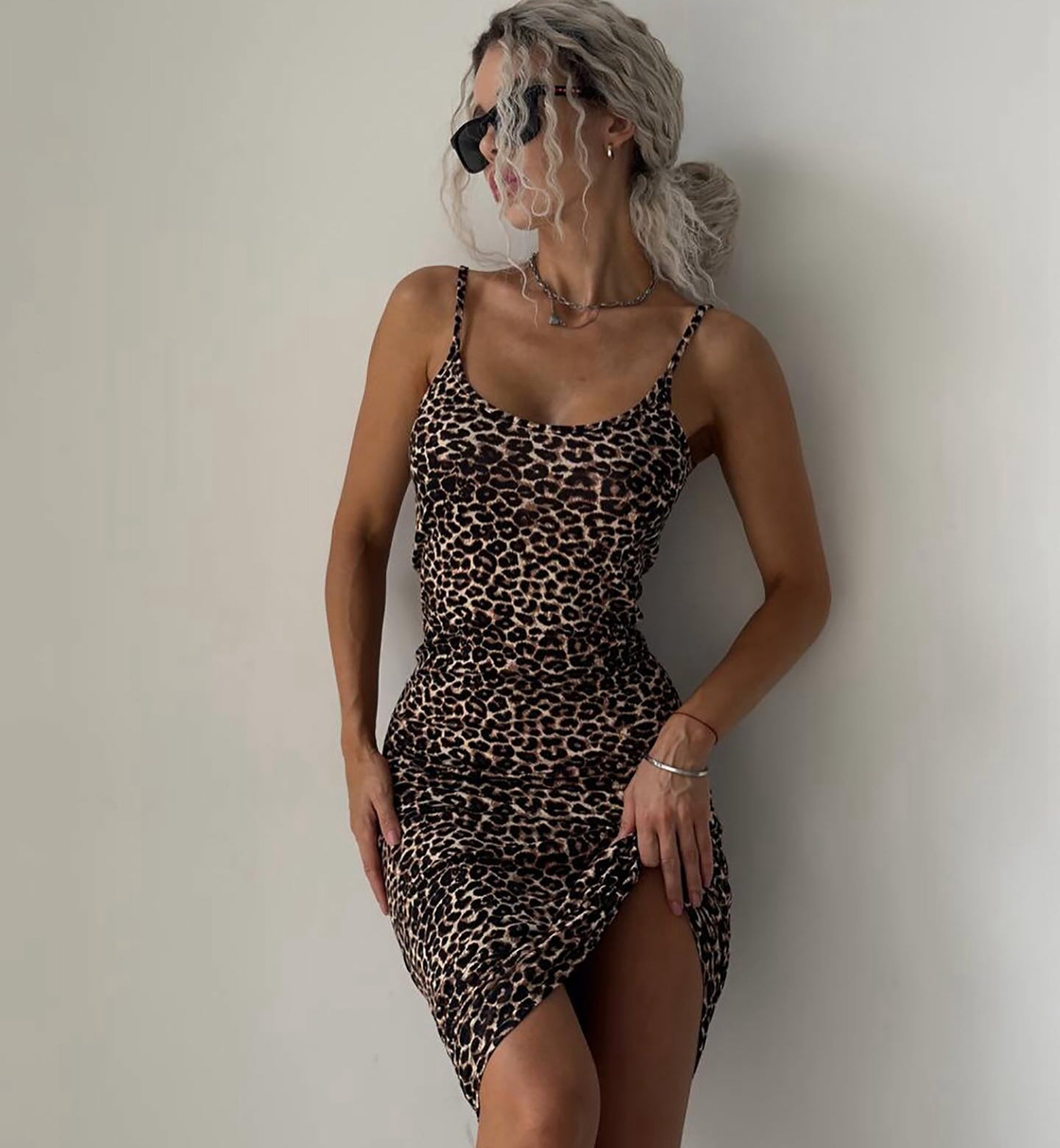 Animal Printed Shoulder Straps Bodycon Maxi Dress