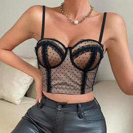 Women Sweetheart Neck Polka Dots Crop Top