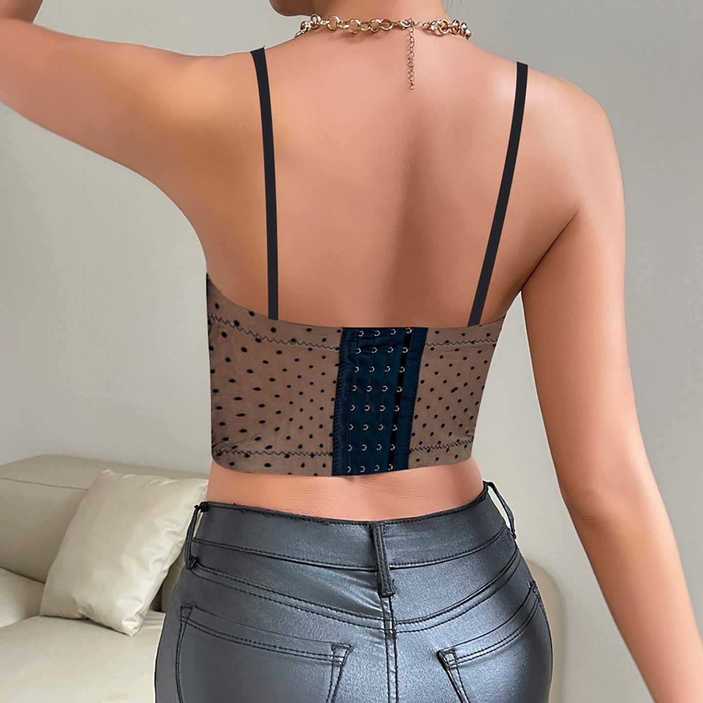 Women Sweetheart Neck Polka Dots Crop Top