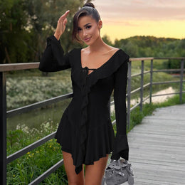 Solid Ruffled Sheath Mini Dress