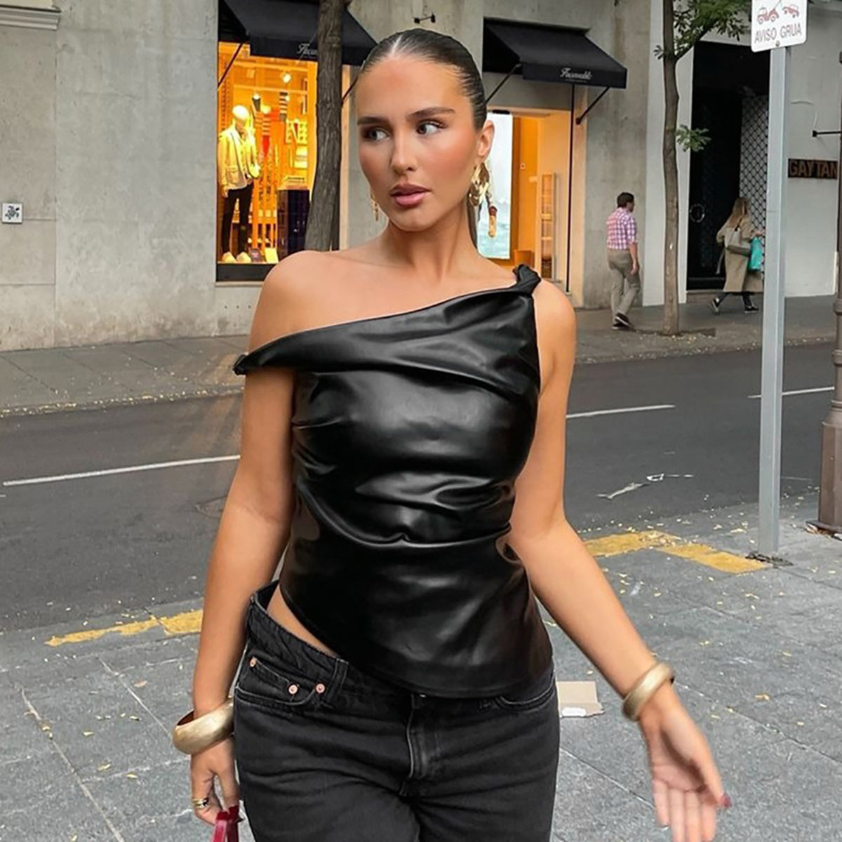 Women One Shoulder Party Top