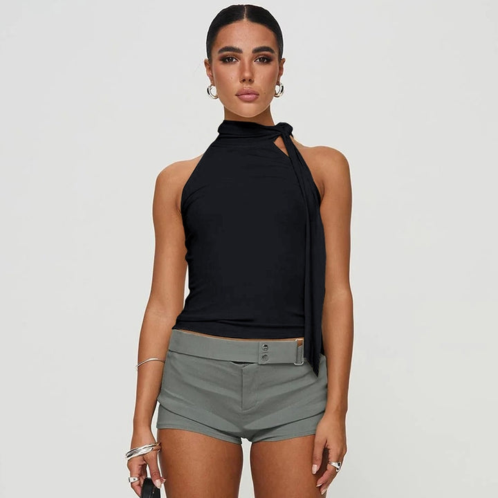 Solid Tie-Ups Halter Neck Fitted Regular Top