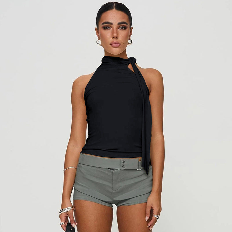 Solid Tie-Ups Halter Neck Fitted Regular Top