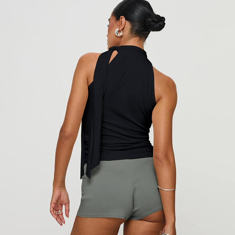 Solid Tie-Ups Halter Neck Fitted Regular Top