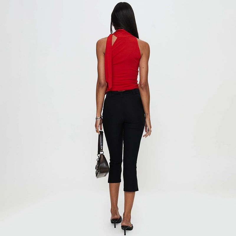 Women Solid Halter Neck Top