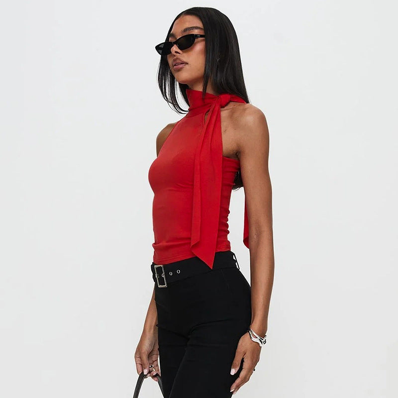 Women Solid Halter Neck Top