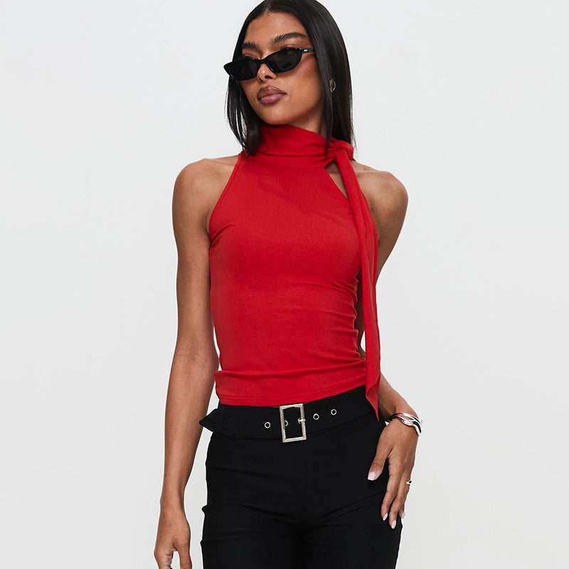 Women Solid Halter Neck Top