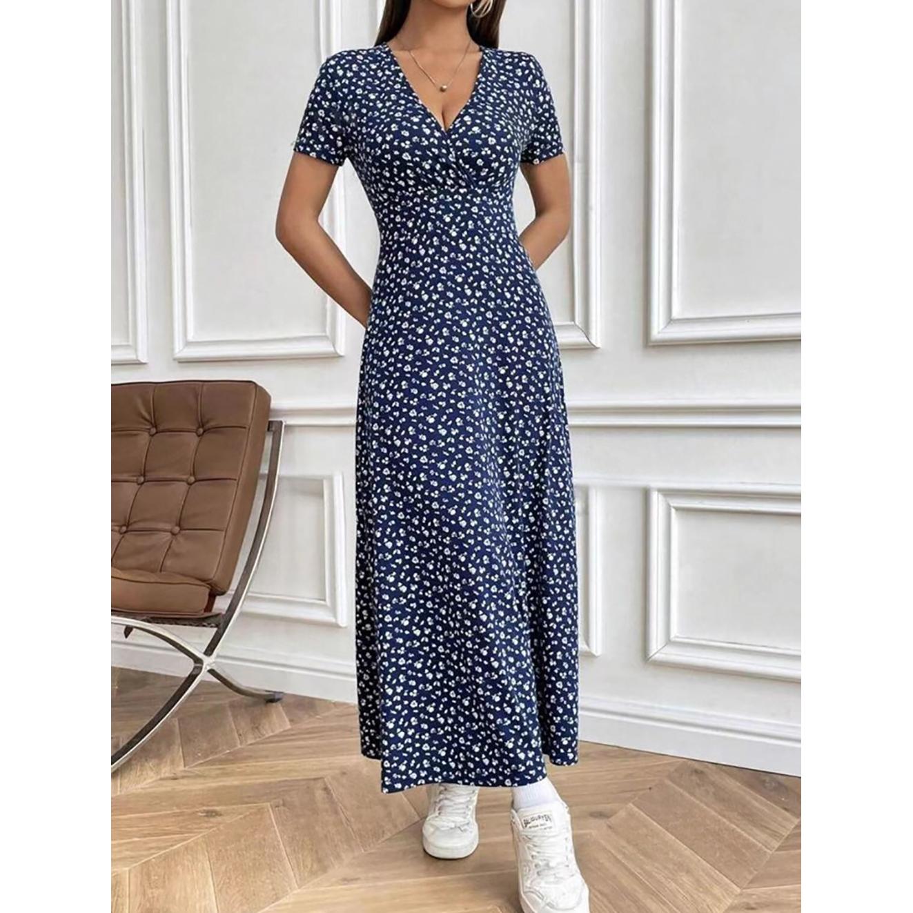 Floral Printed Fit & Flare V-Neck Midi Dress