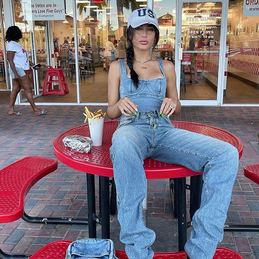 Women Corset Denim Top