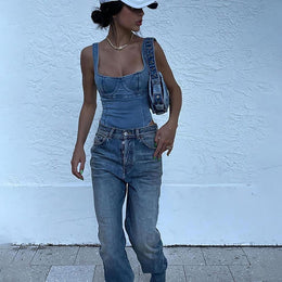 Women Corset Denim Top