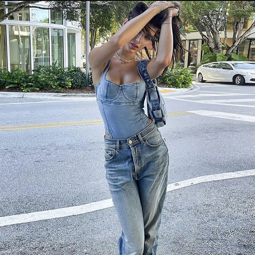 Women Corset Denim Top