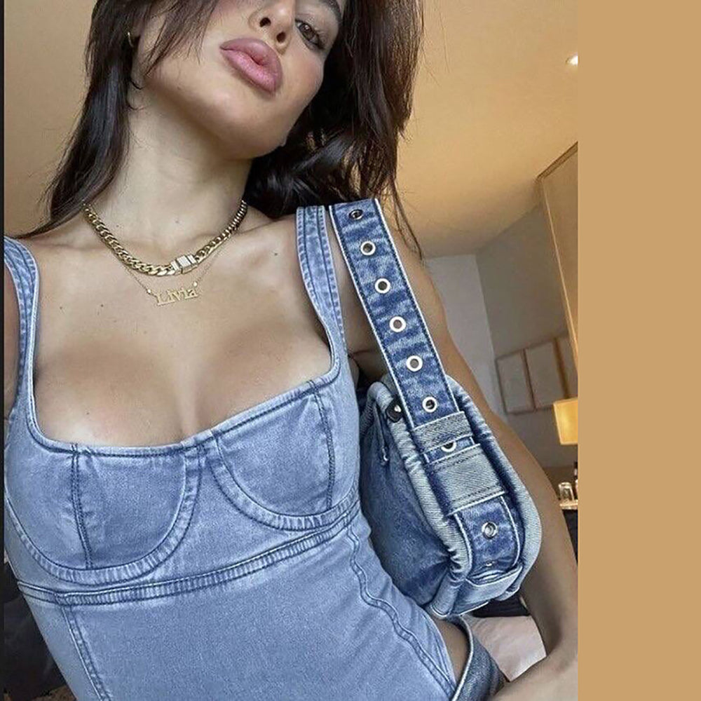 Women Corset Denim Top