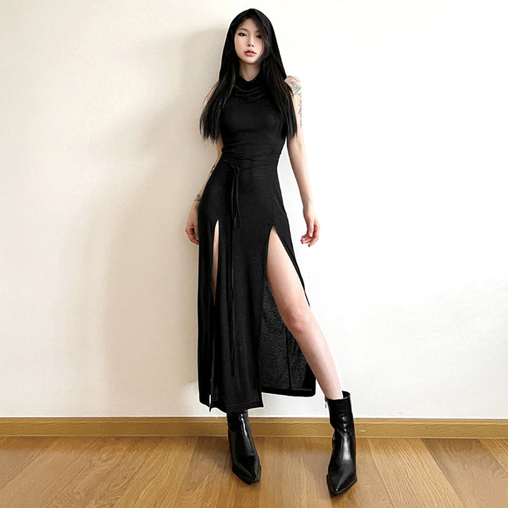Black High Neck Sleeveless Cut-Outs Detail Fit & Flare Maxi Dress