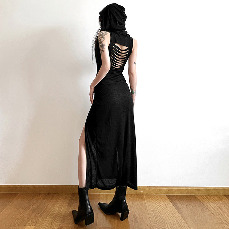 Black High Neck Sleeveless Cut-Outs Detail Fit & Flare Maxi Dress
