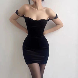 Women Black Off Shoulder Bodycon Mini Dress