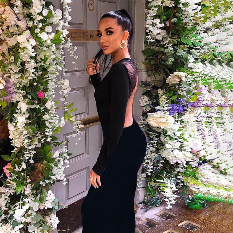 Black Cut-Out Detailed Bodycon Maxi Dress