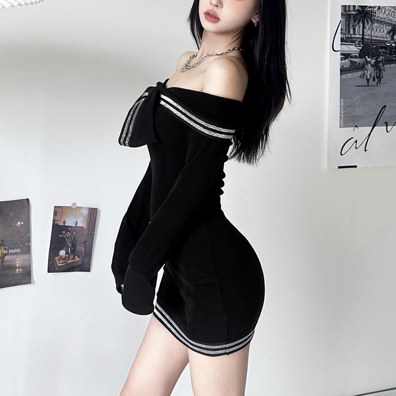 Black Off-Shoulder Long Sleeves Bodycon Mini Dress