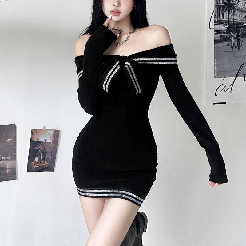 Black Off-Shoulder Long Sleeves Bodycon Mini Dress
