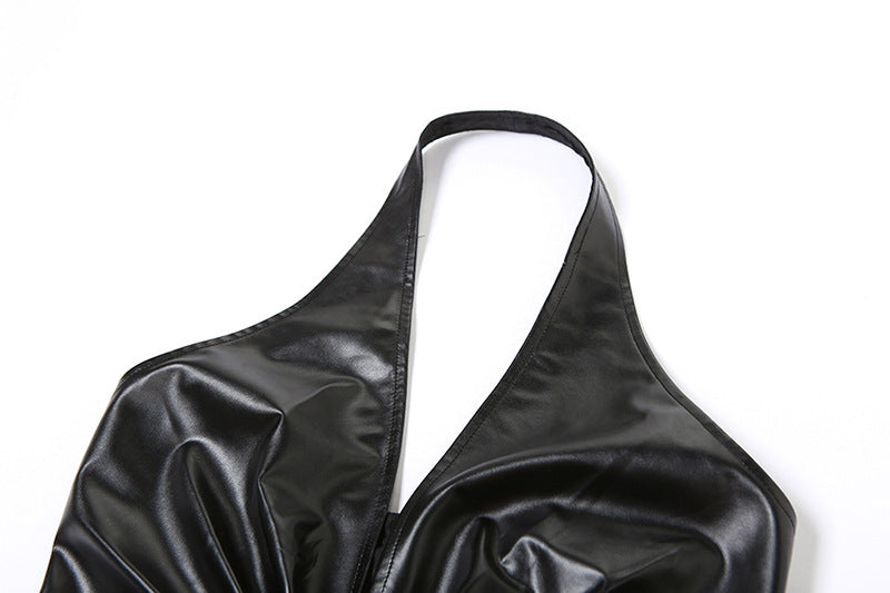 Black Halter Neck Gathered Bodycon Mini Dress