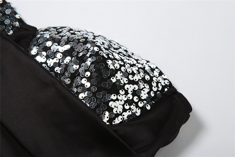 Black Embellished Off-Shoulder Bodycon Mini Dress