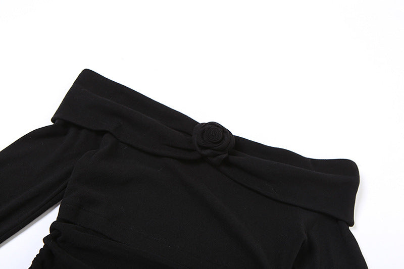 Black Off-Shoulder Bell Sleeve Ruffled Fit & Flare Mini Dress