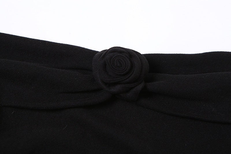 Black Off-Shoulder Bell Sleeve Ruffled Fit & Flare Mini Dress