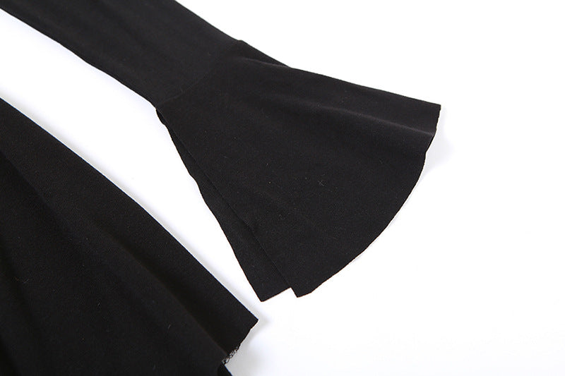Black Off-Shoulder Bell Sleeve Ruffled Fit & Flare Mini Dress