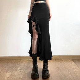 Black Flared Midi Skirt