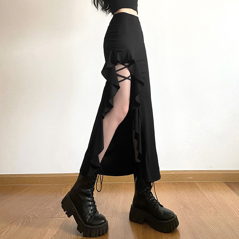 Black Flared Midi Skirt