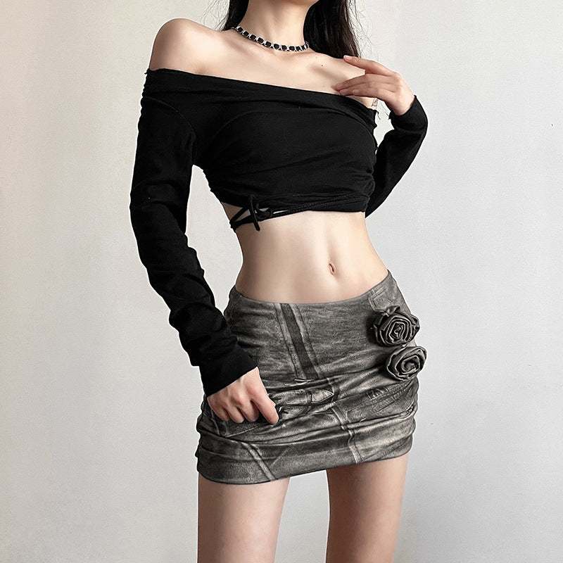Grey Printed Pencil Mini Skirt