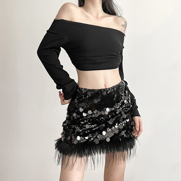Black Embellished Peplum Skirt