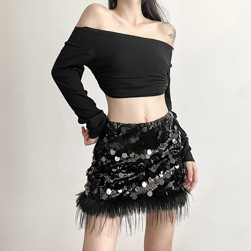 Black Embellished Peplum Skirt